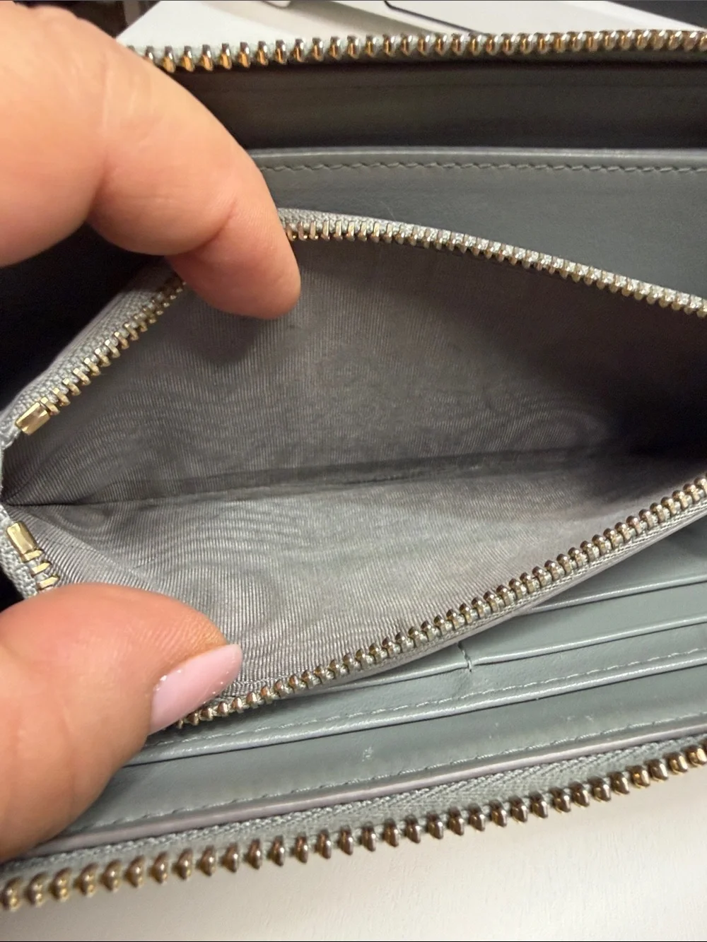 Dior Gray Quilted Patent Zip Card Holder with Gold Charms